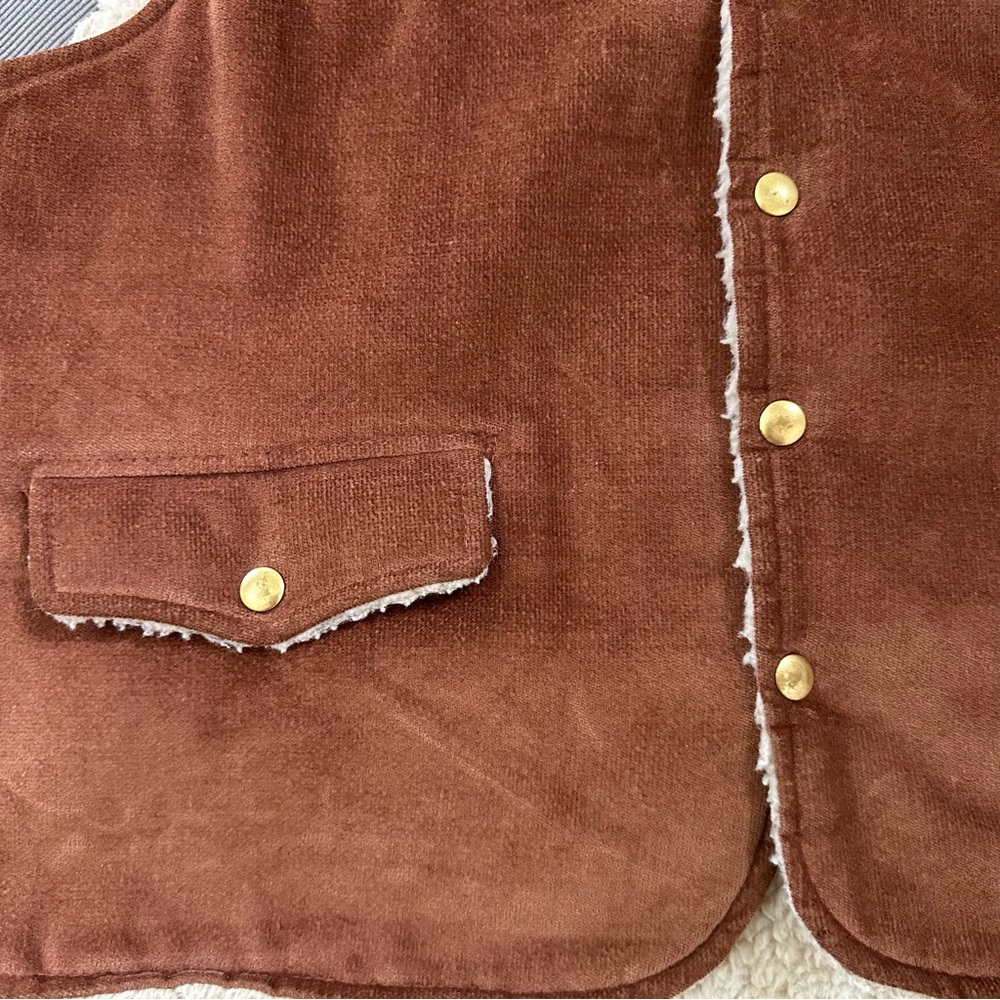 VTG 70s Westwind Sportswear Sherpa Lined Brown Corduroy Velour Vest Mens Medium - Picture 3 of 9